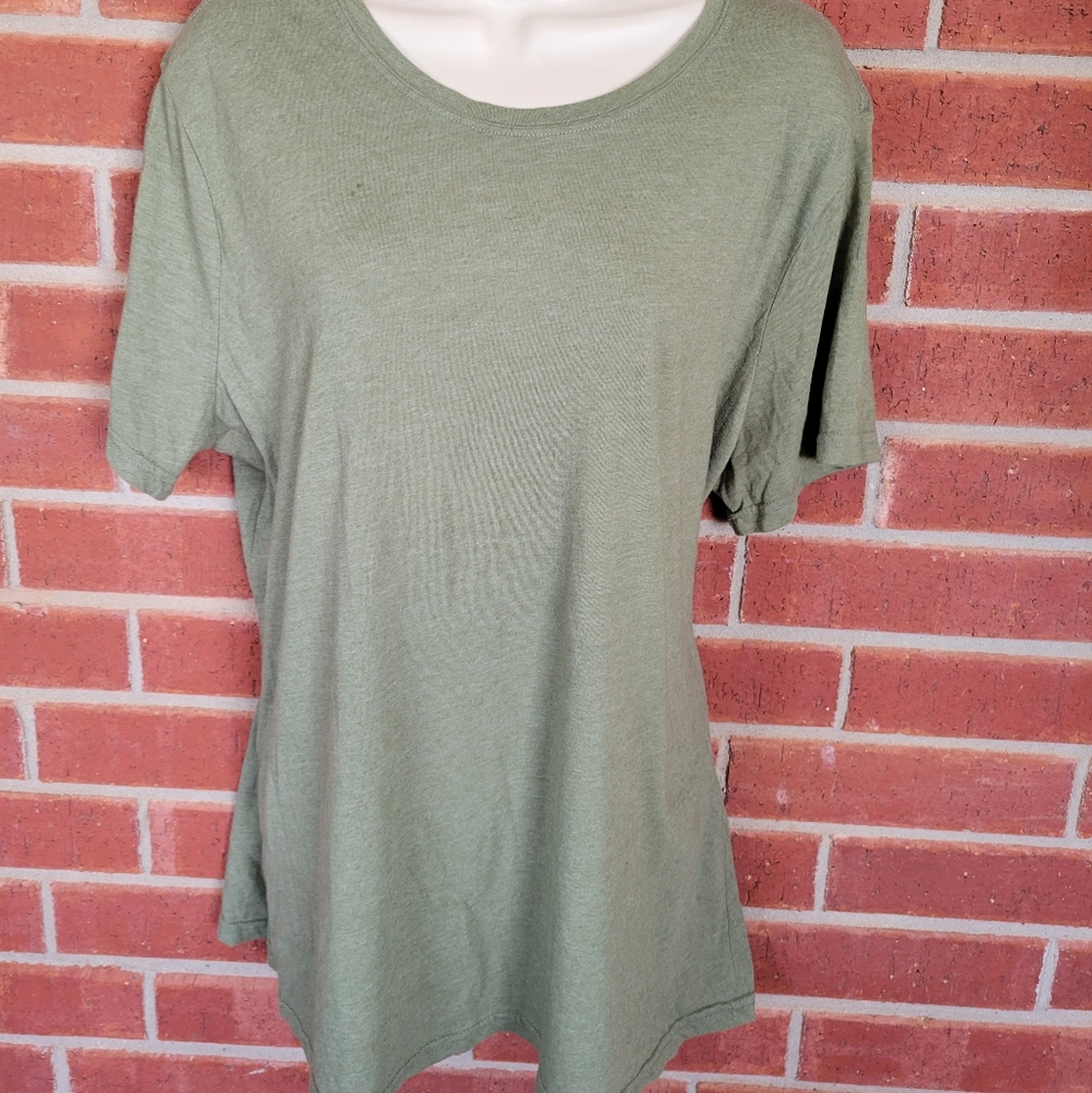 Time and Tru XXL Sage Olive Green Heather Short Sleeve Tunic Top.  #377